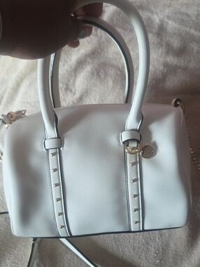 Victoria's Secret White Top-Handle Satchel with Gold Accents
